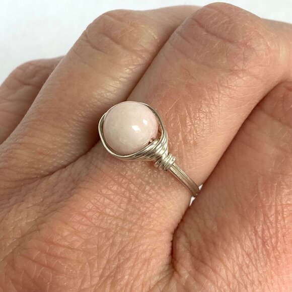 Sterling Silver Wire Wrapped 8MM Pink Rose Quartz Bead Ring Size 6.75 - Picture 16 of 16
